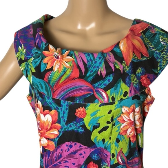 Vintage 80’s swing dress,rockabilly,Hawaii floral,crinoline,PTP 17”,  sz 5. 🇨🇦 - Picture 4 of 16